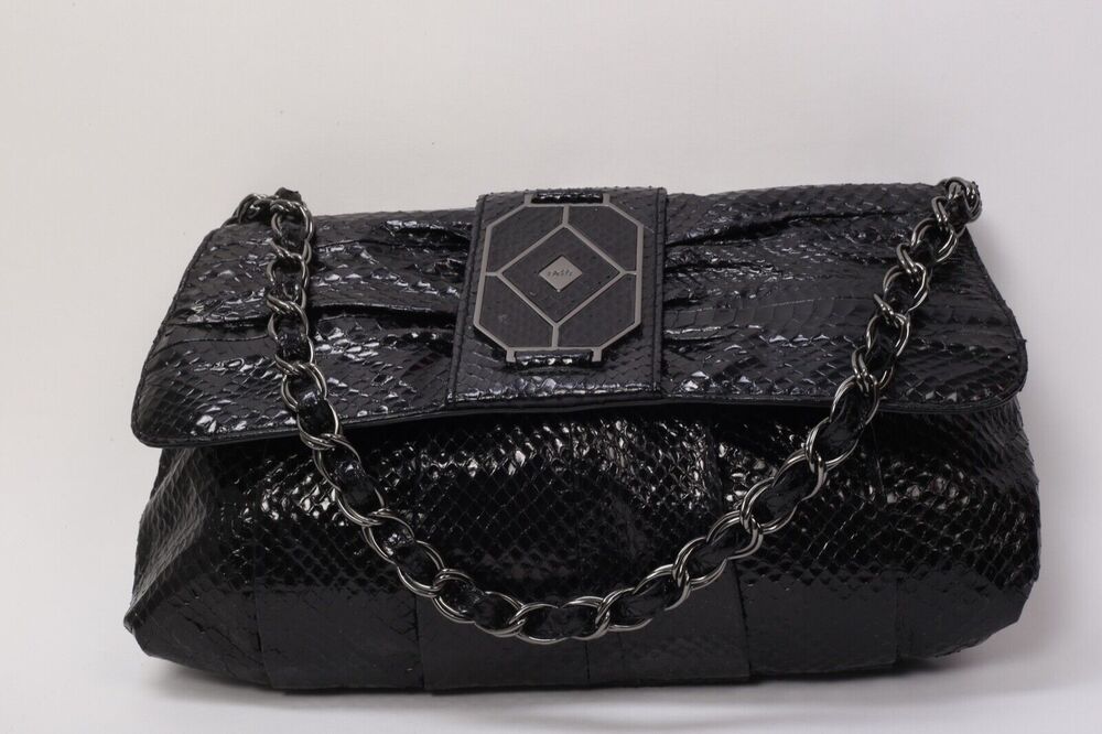 Vintage RAFE Black Snake Print Patent Leather Flap Chain Shoulder Bag